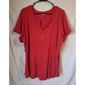 Maurices Henley Short Sleeve Red Womens Size 3x With Buttons